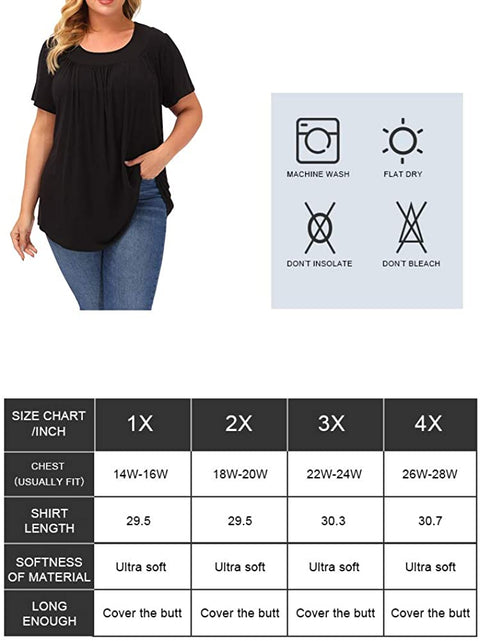 Plus Size Blouse Women Short Sleeve Blouses Summer Casual Pleated Tops