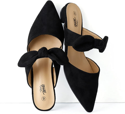 Heel The World Women's Mules Pointed Toe Flat Shoes with Bow