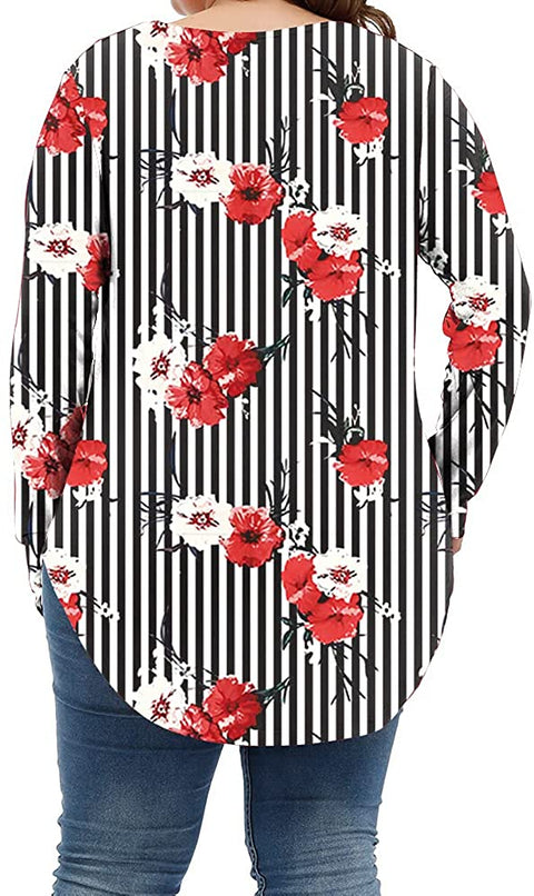 Plus Size Long Sleeve Tops for Women Floral Sexy Work Casual Womens Fall Tee Shirts