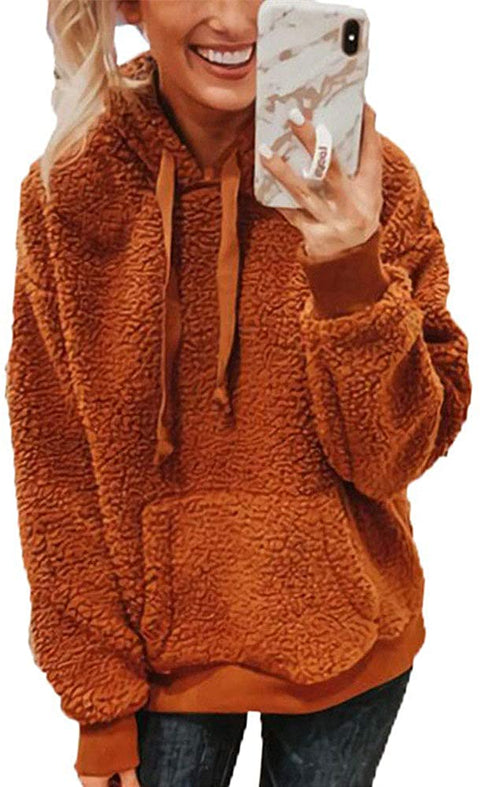 Women's Warm Long Sleeve Solid Pocket Sweatshirts Plain Hooded Drawstring Hoodies