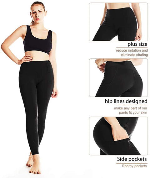 Women's Yoga Pants Leggings Elastic High Waist Plus Size Pants with 2 Pockets