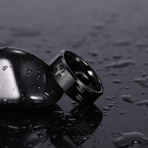 TRUMIUM 8mm Black Etched Deer Head Tungsten Carbide Wedding Band Men's Hunting Ring Size 6-15