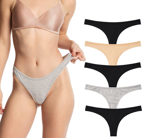 INNERSY Women's Basic Cotton Thongs Panties Light G String Underwear 5-Pack