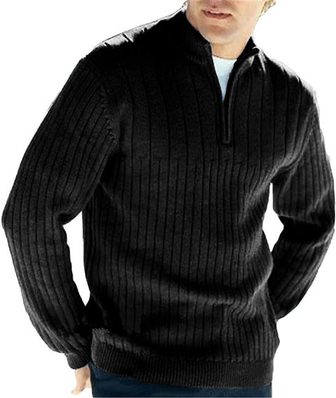 Mens Quarter Zip Up Sweaters Turtleneck Plain Knitted Pullover Casual Ribbed Chunky Fall Winter Polo