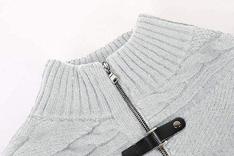 Karlywindow Mens Cable Knitted Cardigan Sweater Turtleneck Long Sleeve Slim Fit Winter Zipper Front Casual Pullover Sweaters