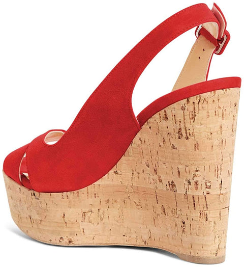 FSJ Women Summer Platform Wedge High Heeled Sandals Peep Toe Slingback Dress Faux Suede Pump Size 4-15 US
