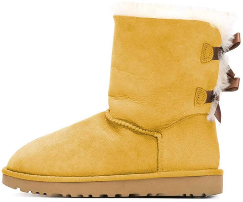FSJ Women Cute Winter Flats Round Toe Ankle Snow Boots Comfy Low Heels Warm Fur Bows Shoes Size 4-15 US