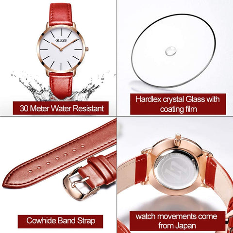 Ultra Thin for Ladies Leather Band Wrist Watch