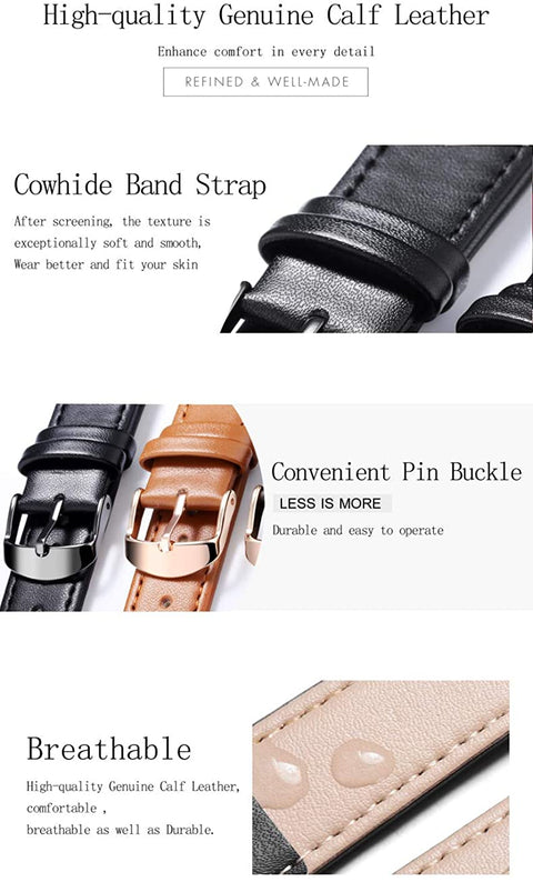 Quick Release Genuine Leather Watch Band Replacement