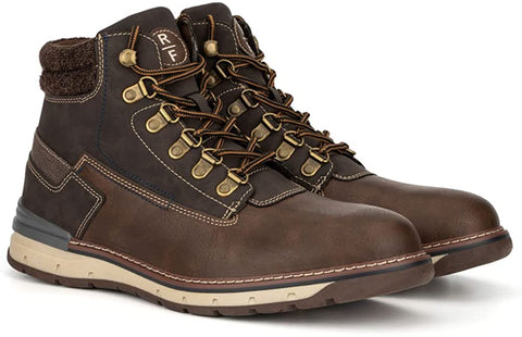 Reserved Footwear Guage Men's Particle Casual Motorcycle Leather And Suede High Top Sneaker Boots, Lace-Up Zip, Round Toe, Rubber Outsole