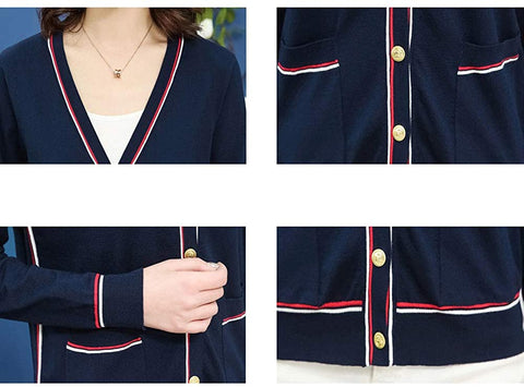 Women's V Neck Knit Button Down Loose Long Sleeve Shirt