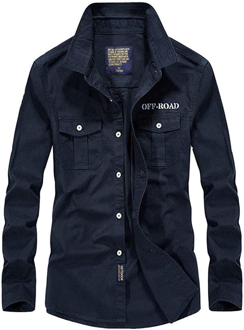 Men's Cargo Solid Casual Fitted Long Sleeve Shirts