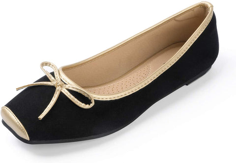 Heel The World Women's Ballet Flats Square Toe Ballerina Flat Shoes with Bow