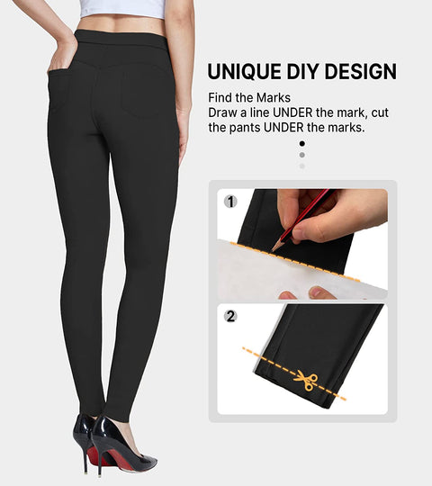 Women's Dress Pants Skinny Stretch Pull On Jeggings Pants Casual Work Office Business Leggings Slim with Pockets Black XL