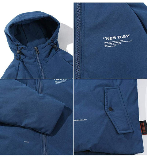 Men's Stylish Thicken Warm Down Jacket Classic Regular Fit Hooded Parka Jacket