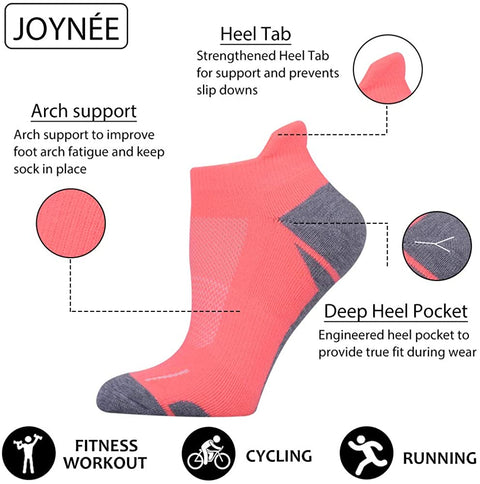 Womens Athletic Ankle Sports Running Low Cut Tab Cushioned Socks 6 Pack