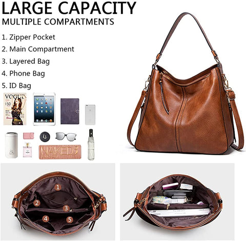 Meobvg Leather Hobo Bag Women Handbags and Purses Large Tote Shoulder Crossbody Bags Set 2pcs