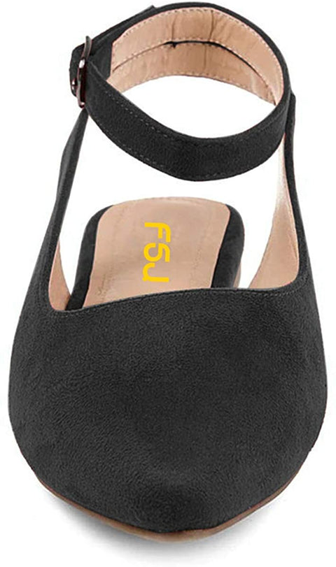FSJ Women Trendy Pointed Toe Ballet Flats Ankle Strap Buckle Low Heels Backless Pumps Slip On Comfort Casual Walking Shoes Size 4-15 US