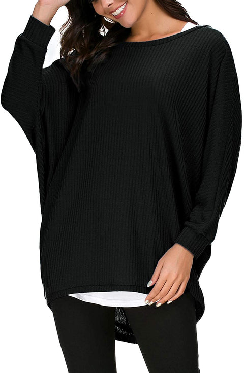Women's Round Neck Solid Knit Loose Pullover Sweater