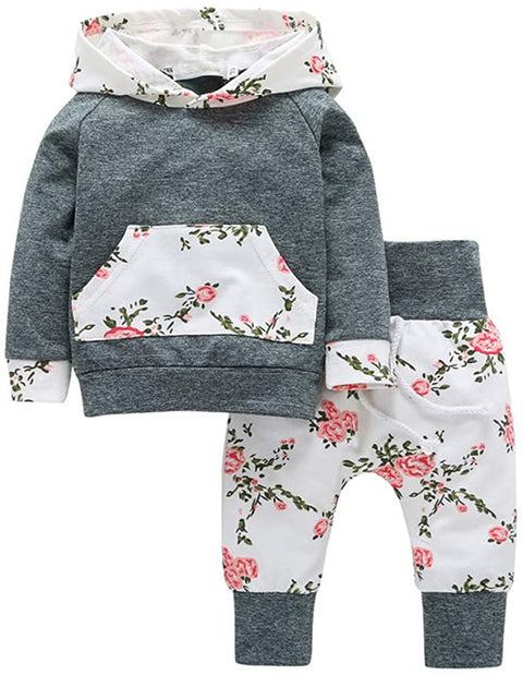 Baby Girls Clothing Sets Flowers Long Sleeve Hoodie Tops Pants Outfit