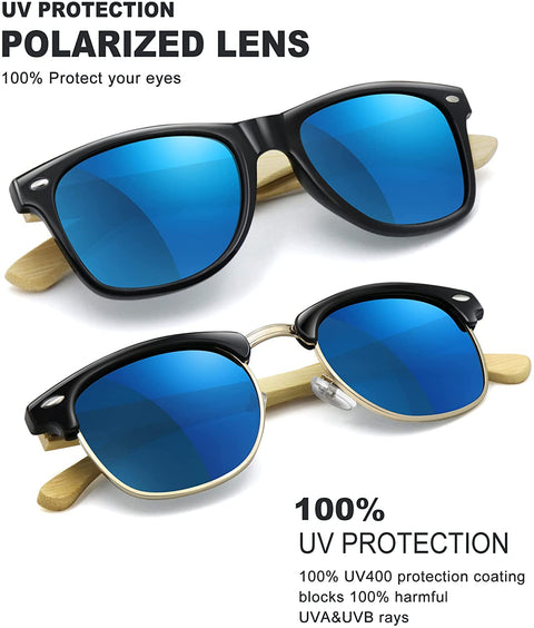 AWGSEE Polarized Wood Sunglasses For Men And Women Bamboo Wooden Frame Driving Sun Glasses 100% UV Protection