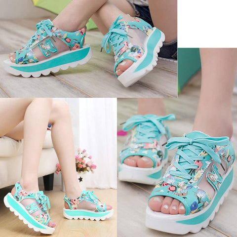 Floral Print Platform Sandals for Women Breathable mesh walking Casual shoes Chunky sports sandals