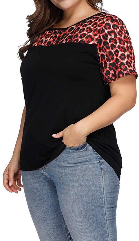 Women's Plus Size Top Leopard Print Lemon Tops Summer Casual Loose Short Sleeve T Shirts
