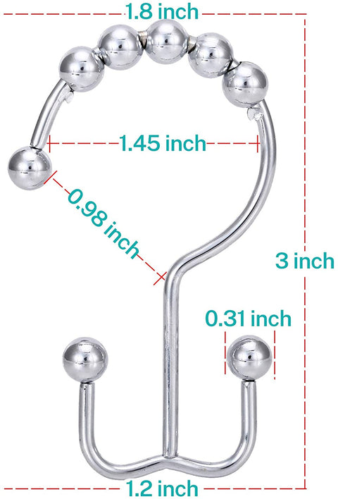 BAGAIL Double Shower Curtain Hooks,Matte Nickel Stainless Steel Shower Curtain Rings,Rust Proof Metal Double Glide Shower Hooks for Bathroom Shower Rods,Set of 12 Hooks