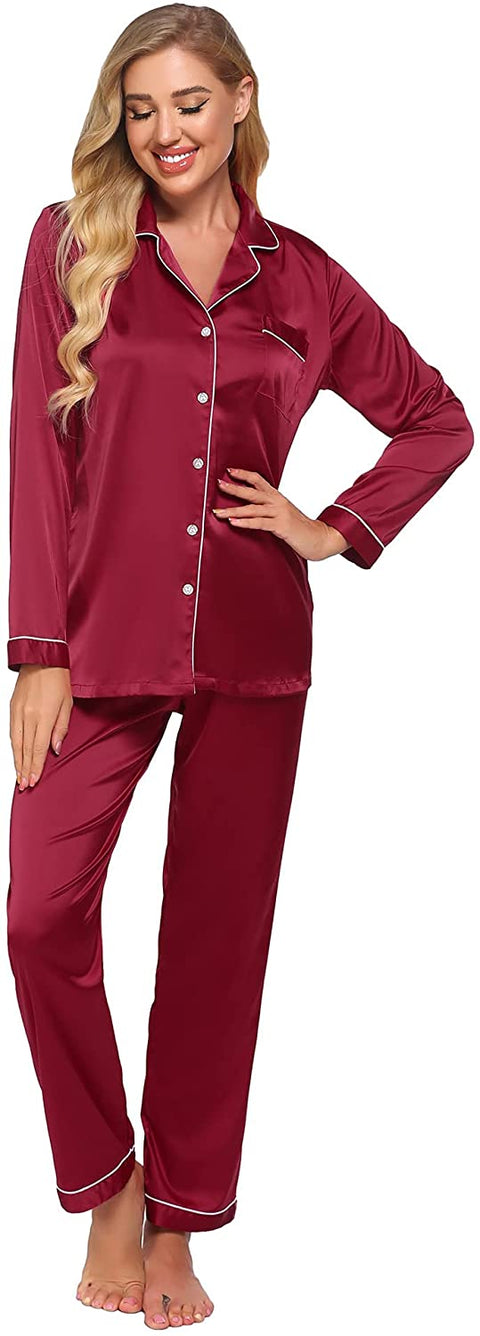Silk Pajamas Gift Set Women 7pcs Satin Sleepwear Sexy Camisole Shorts Lingerie/Button Down Long Sleeve Pjs