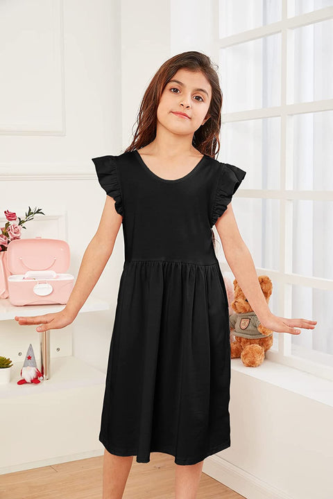 GAMISOTE Girls Flowy Dress Ruffle Cap Sleeve A Line Twirly Skater Summer Midi Dresses with Pocktes 7-14 Years