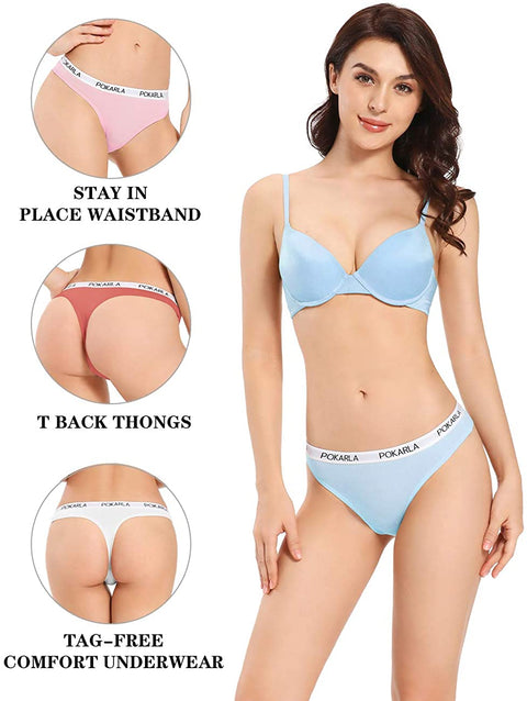 POKARLA Women's Thongs Cotton Breathable Panties Bikini Underwear 5-Pack(Regular & Plus Size)