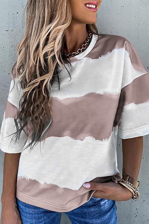 Women Gradient Striped T-Shirt Casual Short Sleeve Print Tunic Top