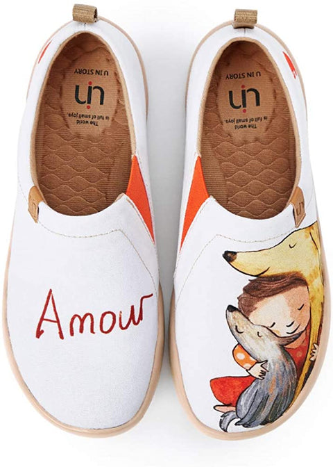 UIN Women's Slip On Loafers Canvas Lightweight Flats Sneakers Love & Humans Walking Casual Art Painted Travel Shoes Amour