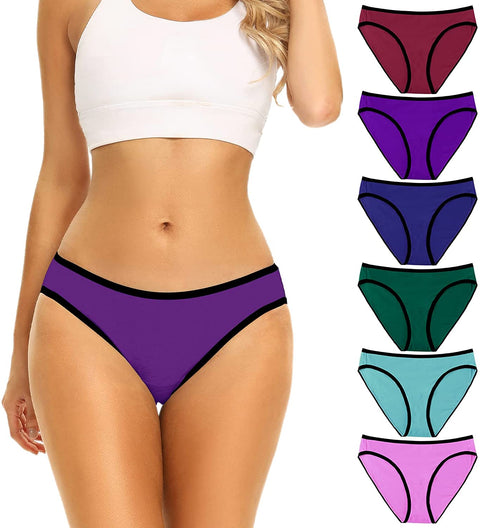 POKARLA Women's Hi-Cut Bikini Panties Soft Stretch Cotton Underwear Hipster Ladies Briefs 6-Pack(Regular & Plus Size)