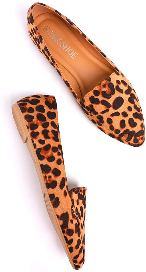 MUSSHOE Womens Flats Pointy Toe Ballet Flats Lightweight Slip On Ballet Shoes for Women,Leopard 10