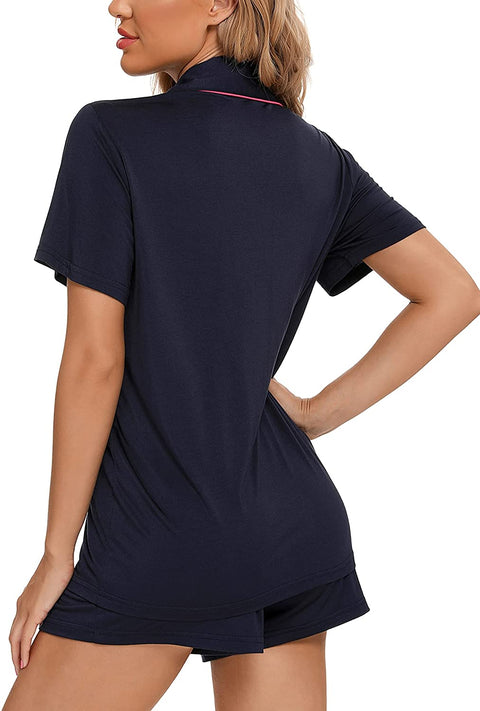 Womens Pajamas Set Short Sleeve Sleepwear Button Down Nightwear Shorts Soft Pj Sets S-XXL