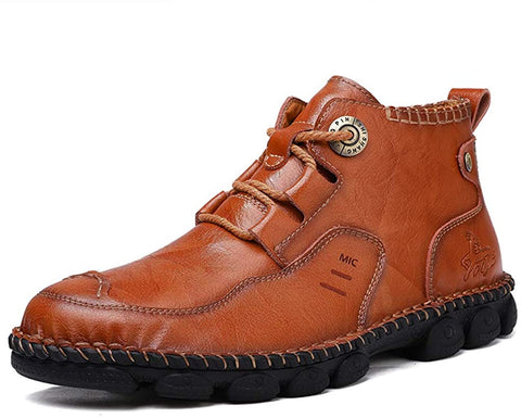 Mens British Boots Ankle Length Leather Motorcycle Boots Zipper or Lace-Up