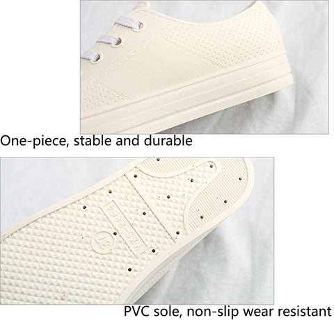 QZHIHE Women Rain Shoes Waterproof PU Sneaker Lace Up Rain Boots Canvas Shoes Csual