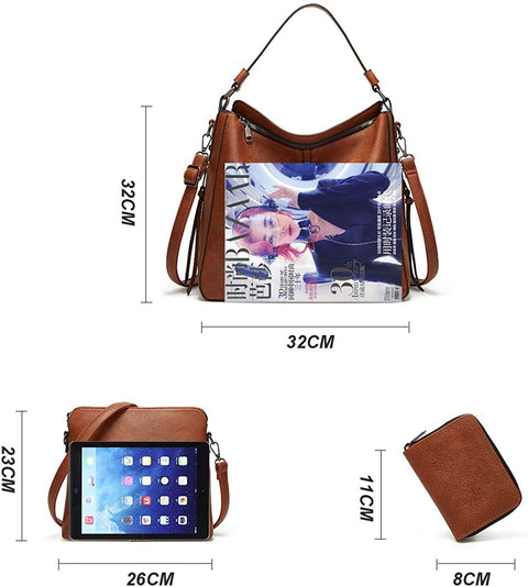 Women Fashion Synthetic Leather Handbags Tote Bag Shoulder Bag Top Handle Satchel Purse Set 4pcs