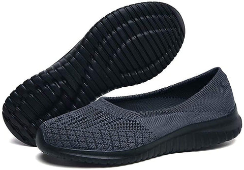 konhill Women's Slip on Flat Walking Shoes 10 US Gray/Black,42