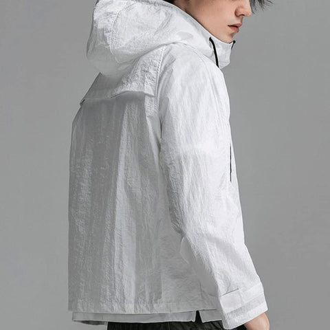 Men's Casual Zipper Lightweight Hooded Outerwear Folded Loose Fit Running Jacket