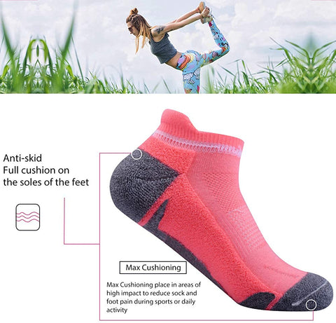Womens Athletic Ankle Sports Running Low Cut Tab Cushioned Socks 6 Pack