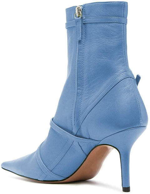 FSJ Women Pointed Toe Ankle Boots with Cross Buckle Straps Decoration Fashion Elegant Mid Low Heel Booties Ankle Wrap Zip Up Evening Party Dress Shoes Size 4-15 US