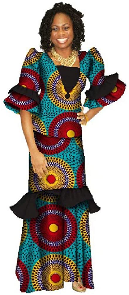 Women Wedding Dress 3/4 Long Sleeve Dashiki African Print 2 PC Skirts Sets