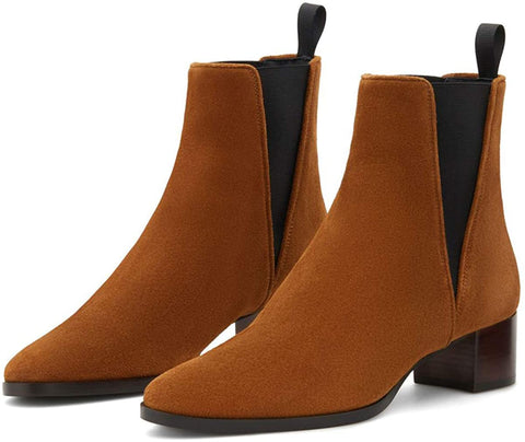 Women Boots Comfy Cutout Medium Chunky Heels Round Toe Pull On Classic Office Shoes Size 4-15 M US