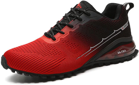Kricely Men's Women Trail Running Shoes - Non-Slip Hiking Shoes Breathable Walking Footwear Outdoor Road Athletic Sneaker Red Black