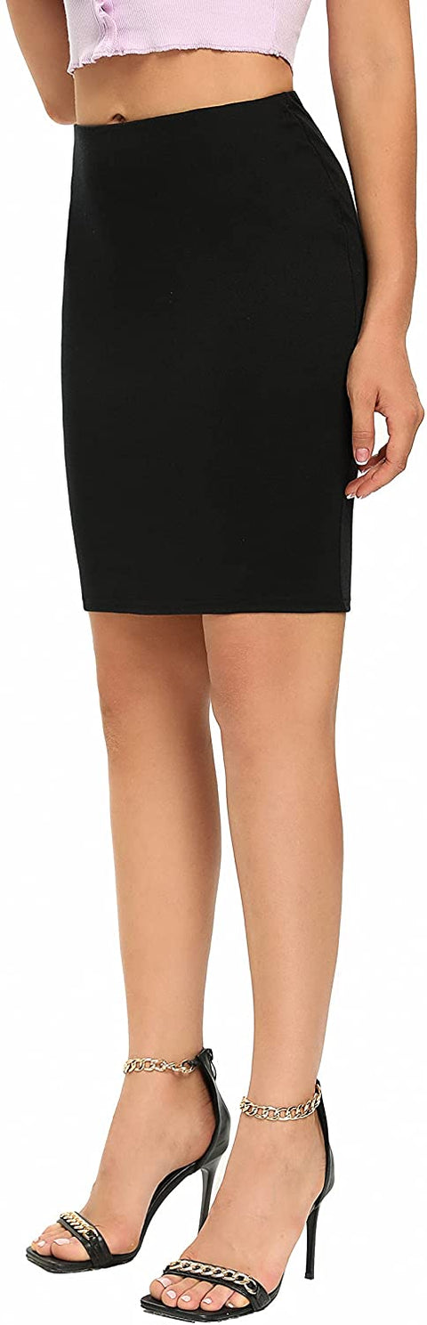 Women's Elastic Waist Stretch Bodycon Midi Knee Length Pencil Skirt