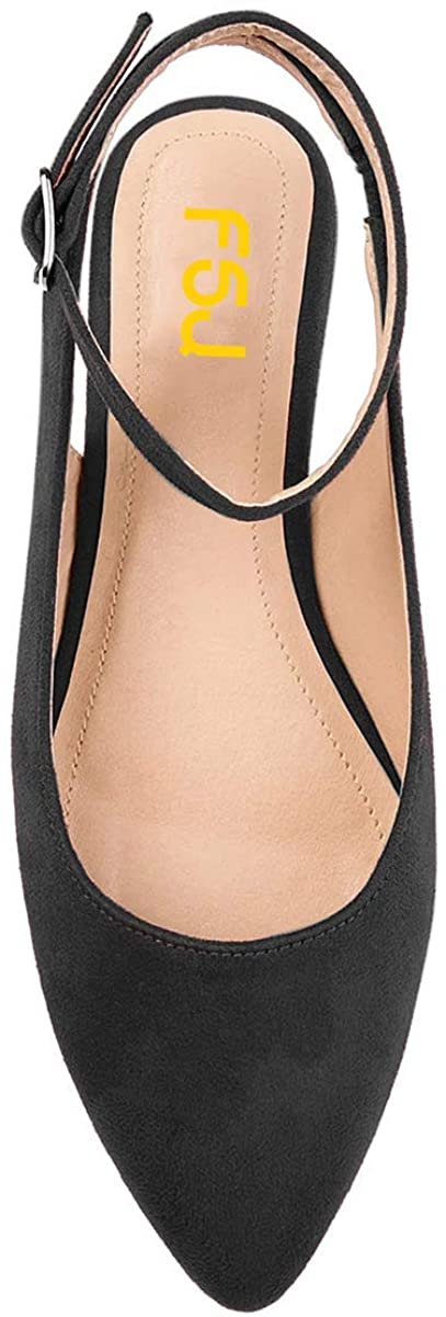 FSJ Women Trendy Pointed Toe Ballet Flats Ankle Strap Buckle Low Heels Backless Pumps Slip On Comfort Casual Walking Shoes Size 4-15 US