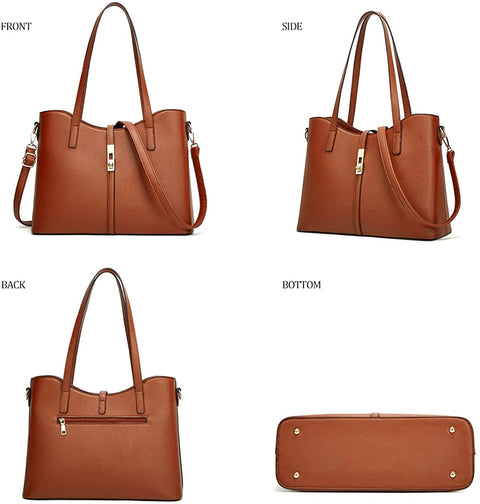 Women Fashion Synthetic Leather Handbags+Shoulder Bag+Purse+Card Holder 4pcs Set Tote