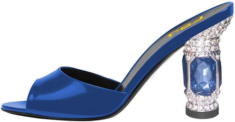 FSJ Women Crystal Mid Heels Clogs Mules Slip On Peep Toe Sandals Casual Slide Summer Slipper Shoes Size 4-15 US